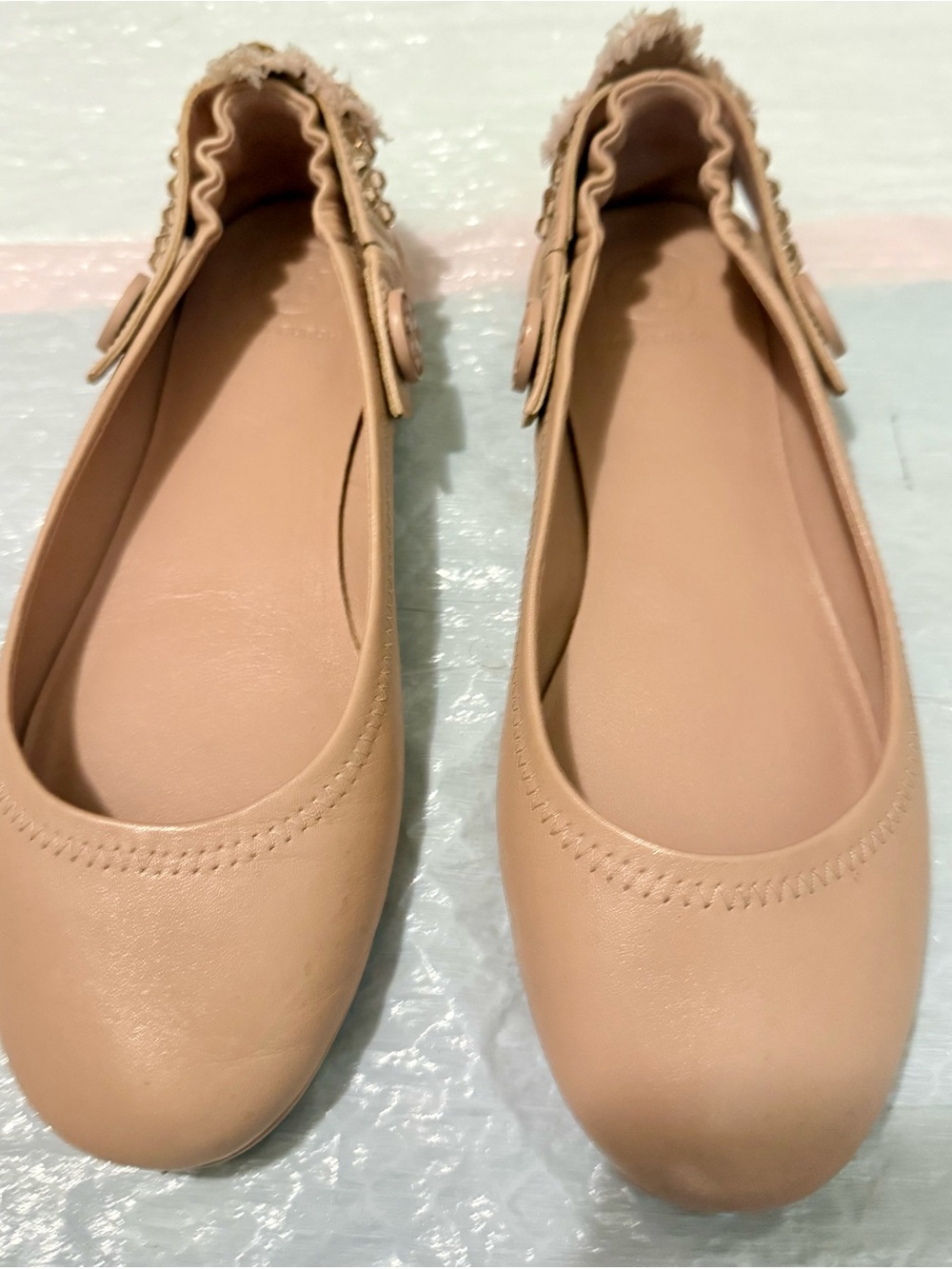 Authentic Tory Burch Embellished Nude Ballet Flats — Size 7.5